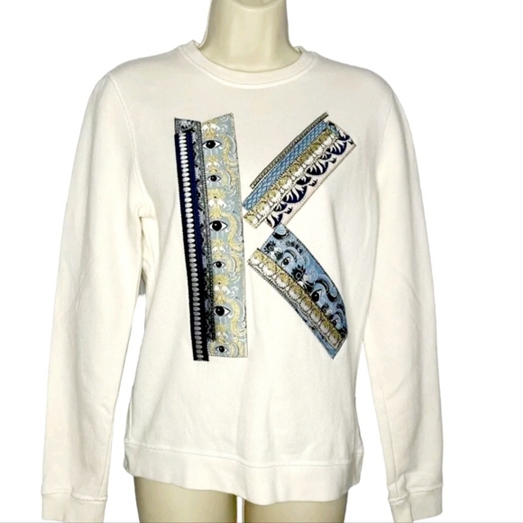 KENZO PARIS CREAM COTTON COLOR SWEATER SMALL. K IN THE FRONT GOLD ACCENTS. - Picture 2 of 8